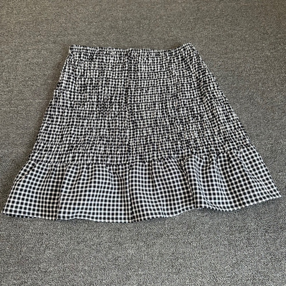 Sienna Sky Black White Gingham‎ Smocked Mini Skirt Women's Large Cottage Core